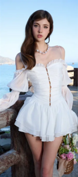 White one-shoulder slim waist sexy short skirt homecoming dress R4563