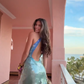 Blue sequined halterneck sexy hip skirt homecoming dress R5472