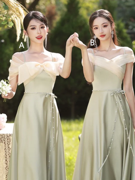 Light green slim waist slimming elegant ball gown, bridesmaid dress R5984