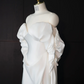 White satin off-the-shoulder fitted long ball gown/bridal dress R8959