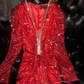 Red sequined V-neck fitted long ball gown/bridal dress R8809