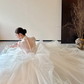 White lace top slim fit puffy skirt tulle long dress bridal gown R6064