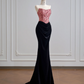 Pink strapless fitted bodice with black bodycon long skirt for a sexy ball gown R8156