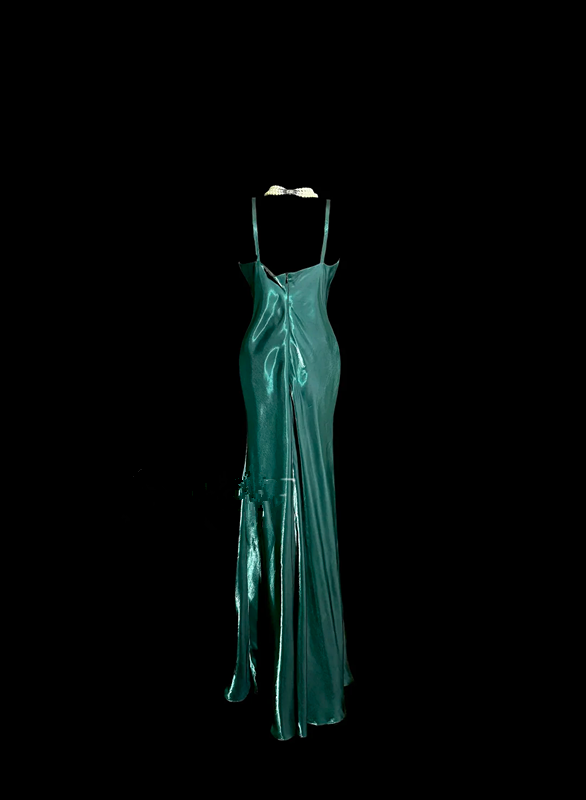 Dark green halter-neck fitted long ball gown R6663