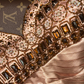 Rose gold strapless fitted sequined long ball gown R6861