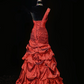 Red one-shoulder fitted waist ball gown with a full skirt R8690
