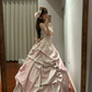 Light pink strapless, fitted waist, full skirt, long ball gown, bridal dress R8839