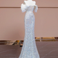 Light apricot off-the-shoulder neckline, fitted waist, bodycon long ball gown, bridal dress R8350