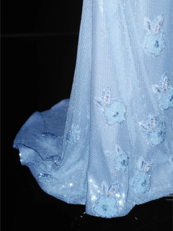 Light blue sequined tube-top slim-waisted hip-hugging maxi skirt, prom dress R5668