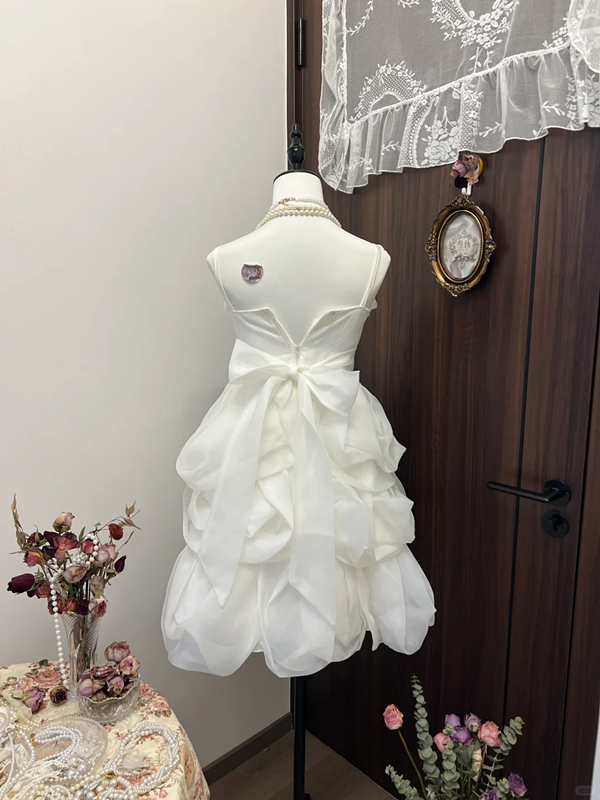White suspenders waist puffy cloud skirt cute beautiful short skirt homecoming dress R4321