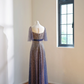 Deep blue sequined waist-cinching long elegant ball gown R8468