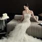 White Strapless Lace Waist Slim Fishtail Skirt Long Bridal Dress R6044