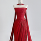 Deep red strapless fitted waist pleated long sexy ball gown R8177