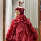 Red strapless fitted waist slim-fitting ball gown/bridal dress R8626