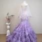 White strapless fitted waist long ball gown with purple floral maxi skirt R8899