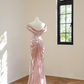 Light pink off-shoulder fitted long ball gown/bridal dress R8534