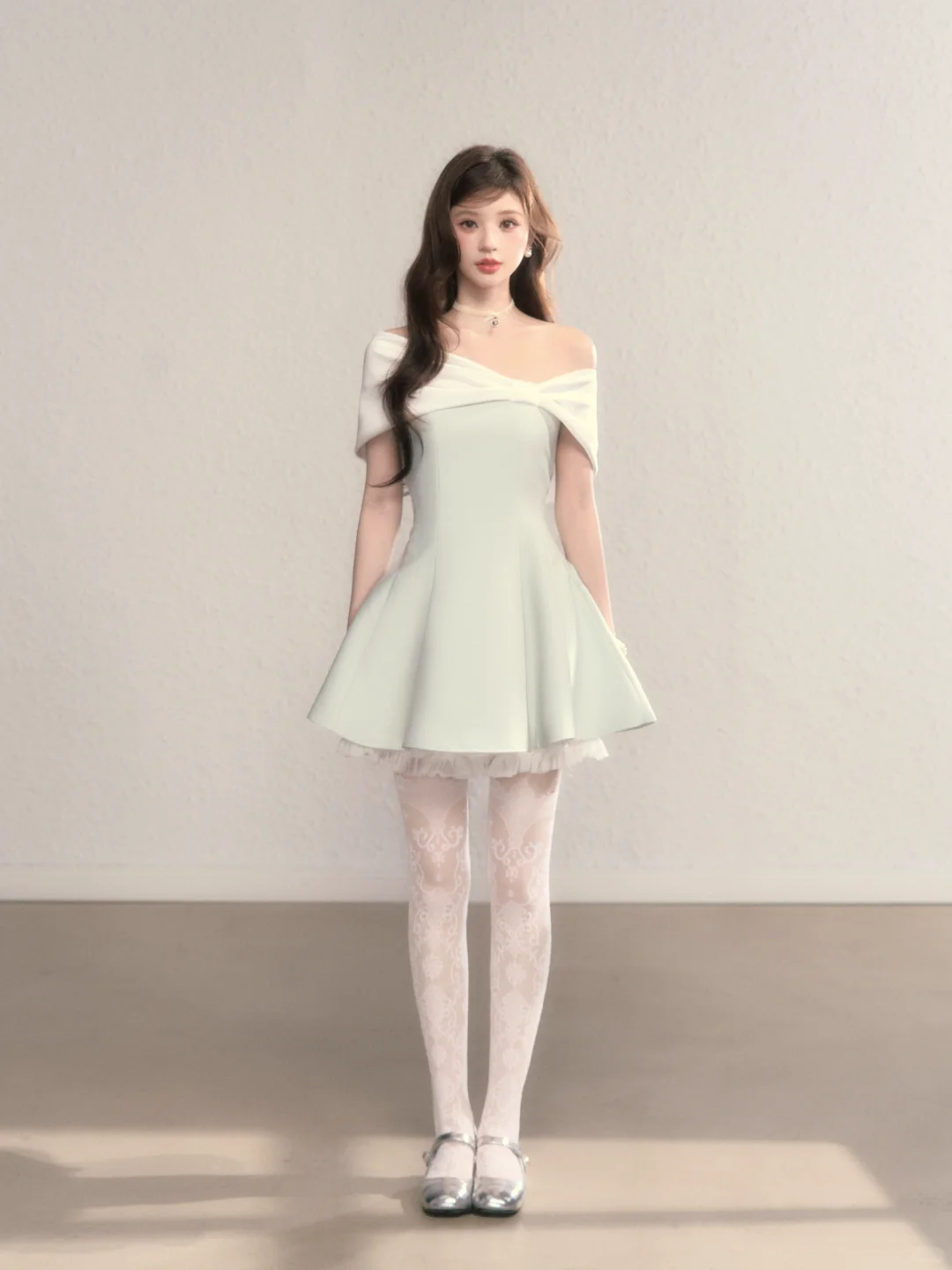 Gentle off-the-shoulder design with a slim waist and A-line short skirt for homecoming dress R5411