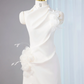 White halter-neck, fitted waist, sexy long ball gown/bridal dress R9019