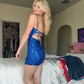 Blue sequined suspenders waist slim hip skirt homecoming dress R5552