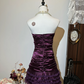 Dark purple satin tube top waist pleated hip sexy short skirt homecoming dress R4281