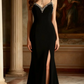 Black halter-neck fitted elegant long ball gown R6703