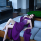 Purple Strapless Waist-Cinched Fitted High-Slit Floor-Length Prom Dress R7102
