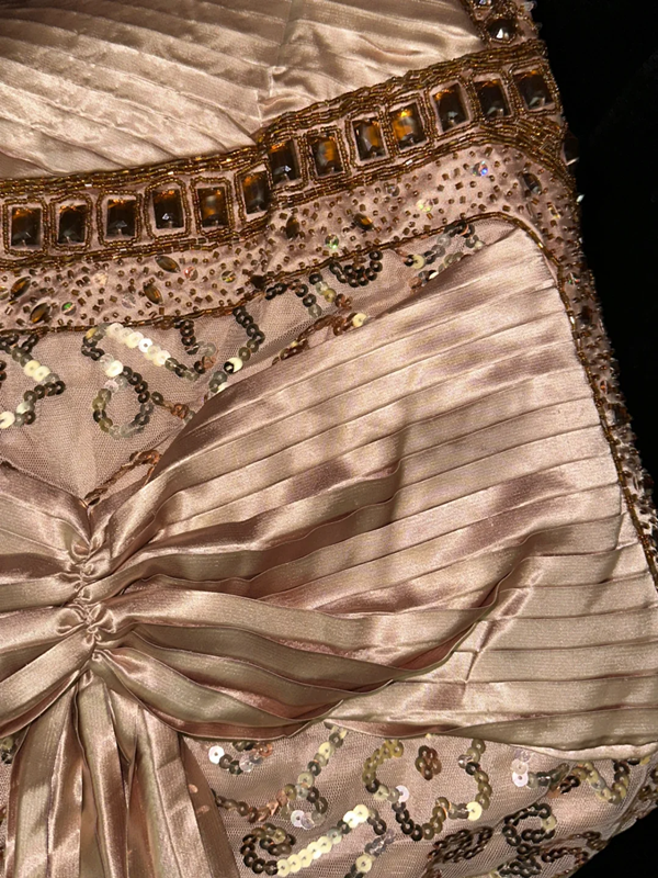 Rose gold strapless fitted sequined long ball gown R6861