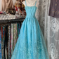 Lake blue halter-neck fitted long dress, ball gown R6303