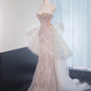 Light apricot strapless fitted waist bodycon long ball gown, bridal dress R8989