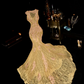 Gold sleeveless lace fitted fishtail sexy long ball gown R6902
