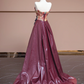 Vintage oil painting floral strapless cinched waist patchwork burgundy long ball gown, bridal dress R8321