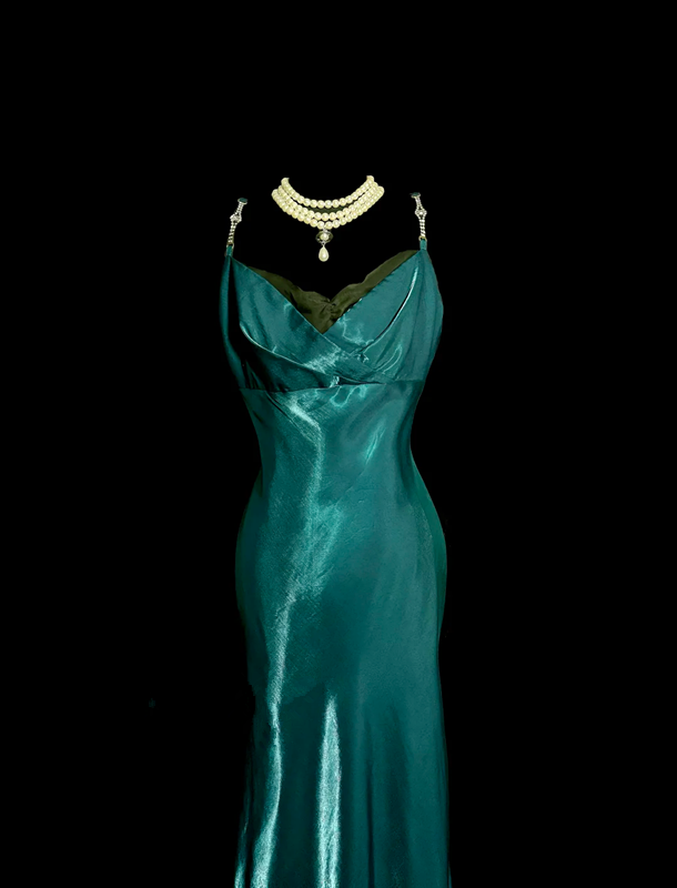 Dark green halter-neck fitted long ball gown R6663