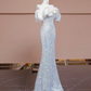 Light apricot off-the-shoulder neckline, fitted waist, bodycon long ball gown, bridal dress R8350