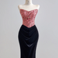 Pink strapless fitted bodice with black bodycon long skirt for a sexy ball gown R8156