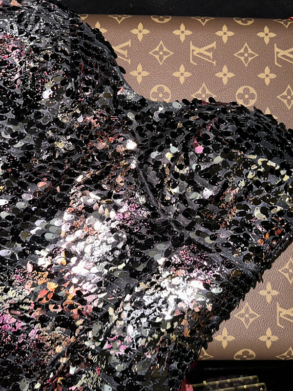 Black halter-neck sequined fitted pink tiered skirt short ball gown R6982