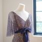 Deep blue sequined waist-cinching long elegant ball gown R8468