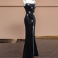 Black halter-neck beaded fitted waist slim hip-hugging sexy long ball gown/bridal dress R8293