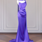 Deep purple halter-neck fitted bodycon long ball gown R8263