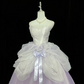 White strapless bodice, light purple tulle skirt, long ball gown R9049