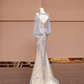 Light apricot V-neck fitted waist slim hip-hugging sexy long ball gown R8408