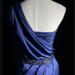Dark blue strapless pleated design asymmetrical skirt homecoming dress R5012