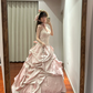 Light pink strapless, fitted waist, full skirt, long ball gown, bridal dress R8839