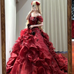 Red strapless fitted waist slim-fitting ball gown/bridal dress R8626