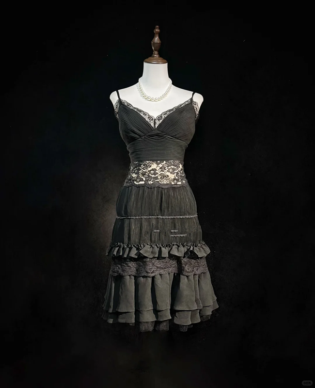 Black suspender waist cake skirt mid-length skirt homecoming dress R4930