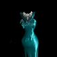 Lake blue halter-neck satin fitted long ball gown R6623