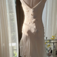 White halter-neck fitted midi ball gown R7769