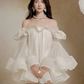 Apricot ruffled one-shoulder neckline long-sleeved princess cute short skirt homecoming dress R4766