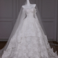 White one-shoulder lace slim waist puffy skirt long dress bridal dress R5789