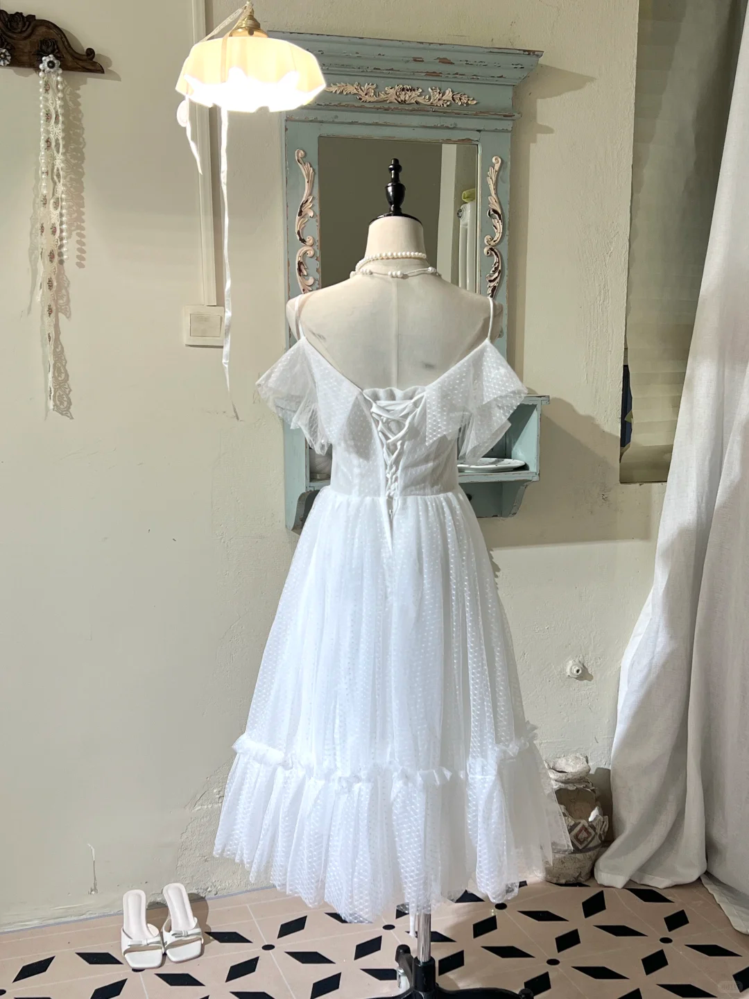 White strapless one-shoulder waist slim long skirt homecoming dress R4361