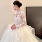 White lace top slim fit puffy skirt tulle long dress bridal gown R6064